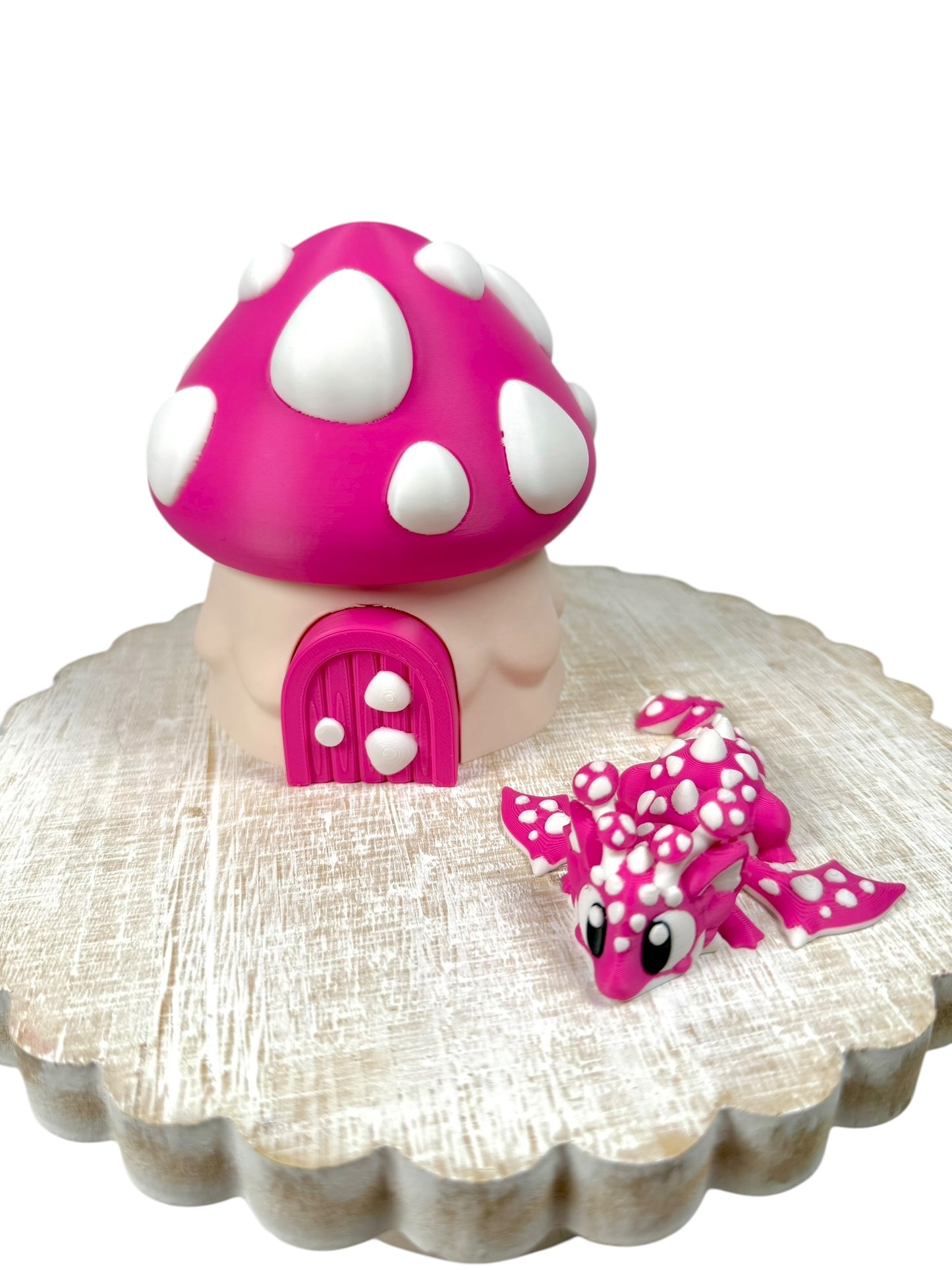 Pink Mushroom Dragon Set | 3D Printed Canister House & Mini Flexi Dragon