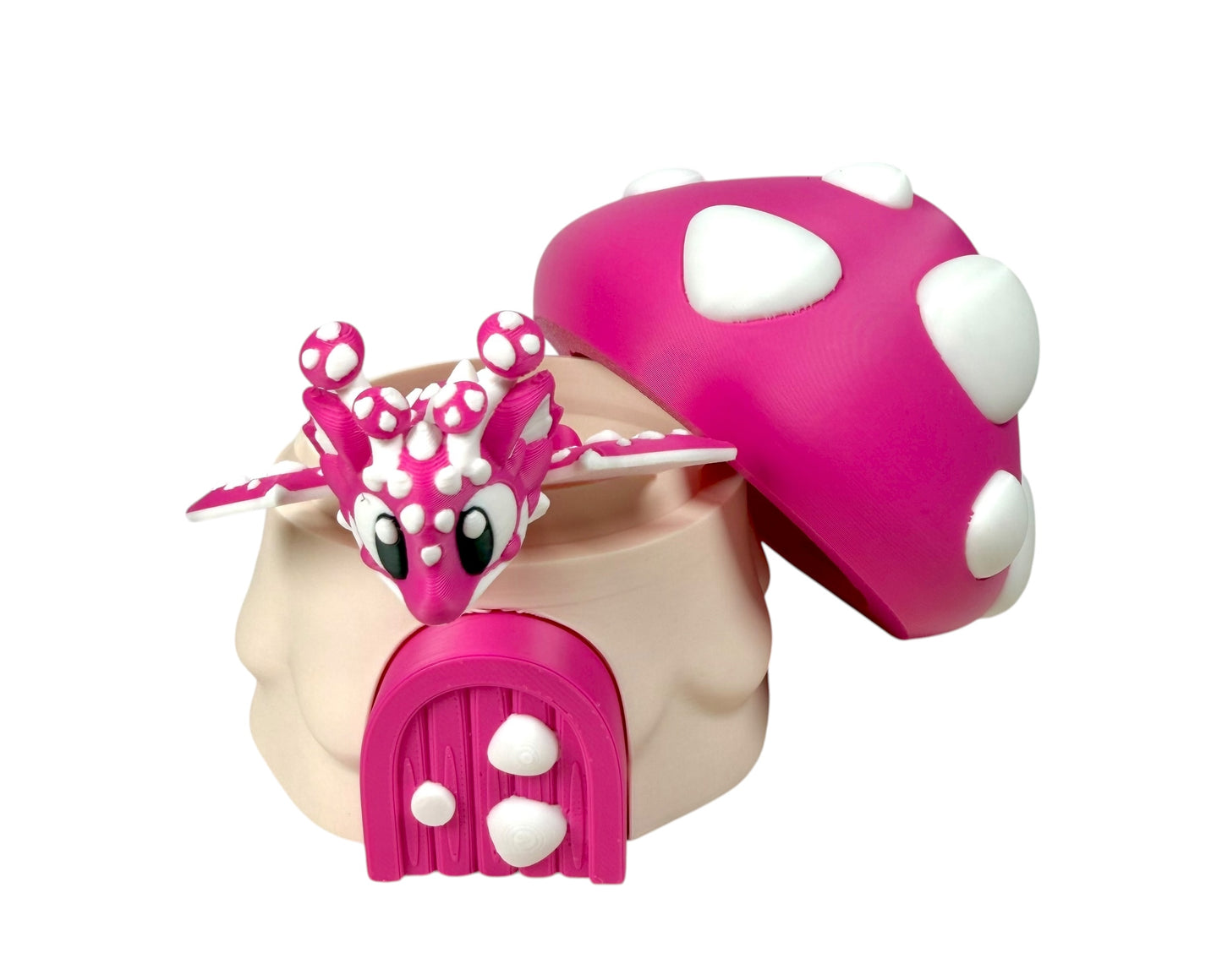 Pink Mushroom Dragon Set | 3D Printed Canister House & Mini Flexi Dragon