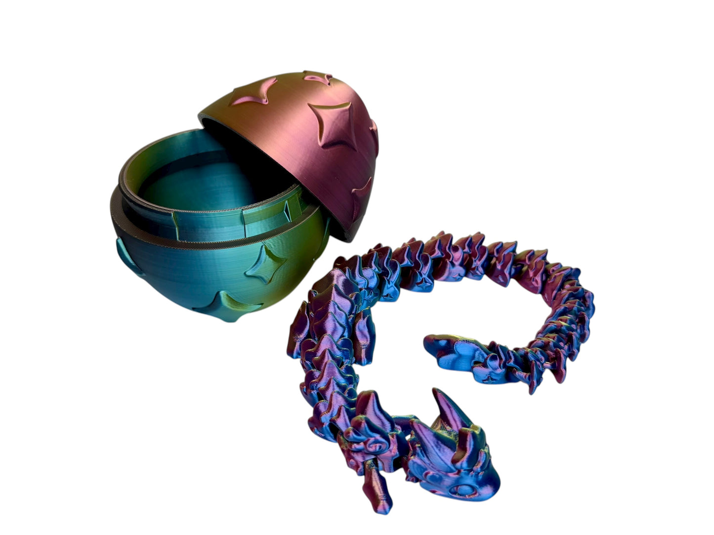 Iridescent Dragon Egg Set | 3D Printed Egg with Matching Flexi Dragon